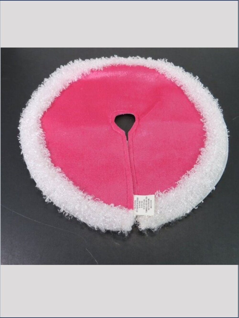 Pink & White Mini Christmas Tree Skirt – 11" Tabletop Decor with Furry Trim
